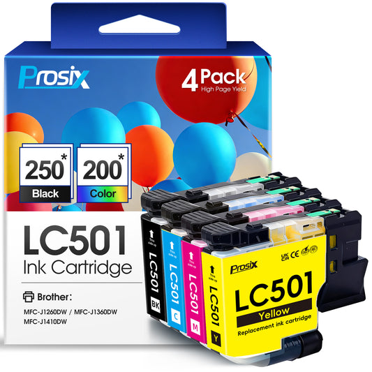 LC501XL Ink Cartridges Compatible for Borther LC501 LC501XL High Yield Ink Cartridges Combo Pack for Borther MFC-J1260DW MFC-J1360DW MFC-J1410DW(1 Black, 1 Cyan, 1 Magenta, 1 Yellow, 4 Pack)