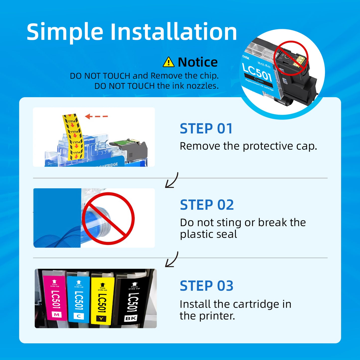 LC501XL Ink Cartridges Compatible for Borther LC501 LC501XL High Yield Ink Cartridges Combo Pack for Borther MFC-J1260DW MFC-J1360DW MFC-J1410DW(1 Black, 1 Cyan, 1 Magenta, 1 Yellow, 4 Pack)