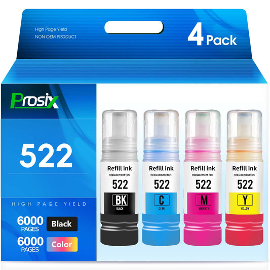 522 Ink Bottles Compatible for Epson 522 Ink Refill Kit for Epson Ecotank ET-1110 ET-2720 ET-2840 ET-4700  (1 Black, 1 Cyan, 1 Magenta, 1 Yellow, 4 Pack)