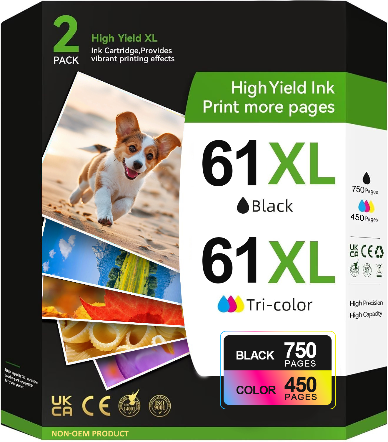 61XL Ink Cartridges for HP 61 Ink Cartridge for HP Envy 4500 5530 Deskjet 1000 1510 1055 3050 Officejet 2620 4630 4635 Printer (1 Black, 1 Tri-color, 2-Pack)