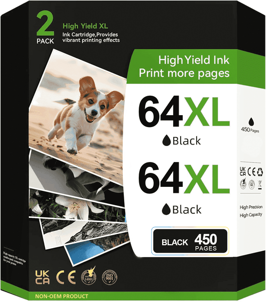 64xl Ink Cartridge Compatible for HP 64 64xl Black High-Yield Ink Cartridges Work with Envy Photo 7858 7855 7155 Envy Inspire 7255e 7955e Tango Series, 2-Black