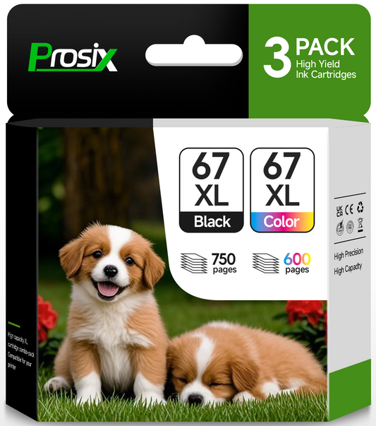 67XL Ink Cartridges for HP 67 67XL ink cartridge for HP Deskjet 2700 2700e 2752 2752e 2755 2755e Envy 6000 6055 6055e 6450 6458 (2 Black, 1 Tri-Color, 3-Pack)