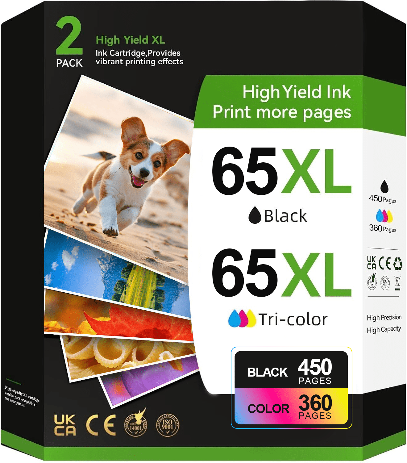 65xl Ink Cartridge for HP 65 65xl High-Yield Ink Cartridges, (Black, Tri-Color), 2-Pack